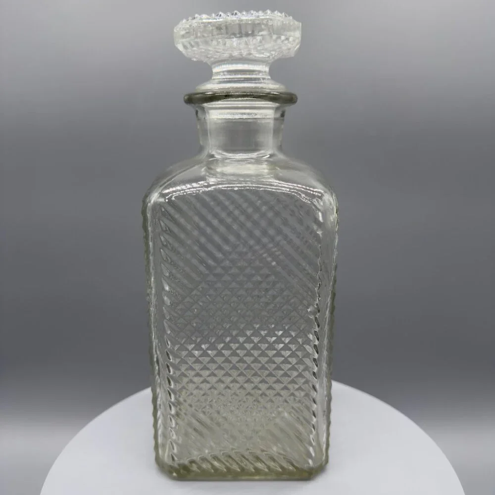 Vintage Diamond Cut Glass Whiskey Decanter Stopper Mid Century Barware